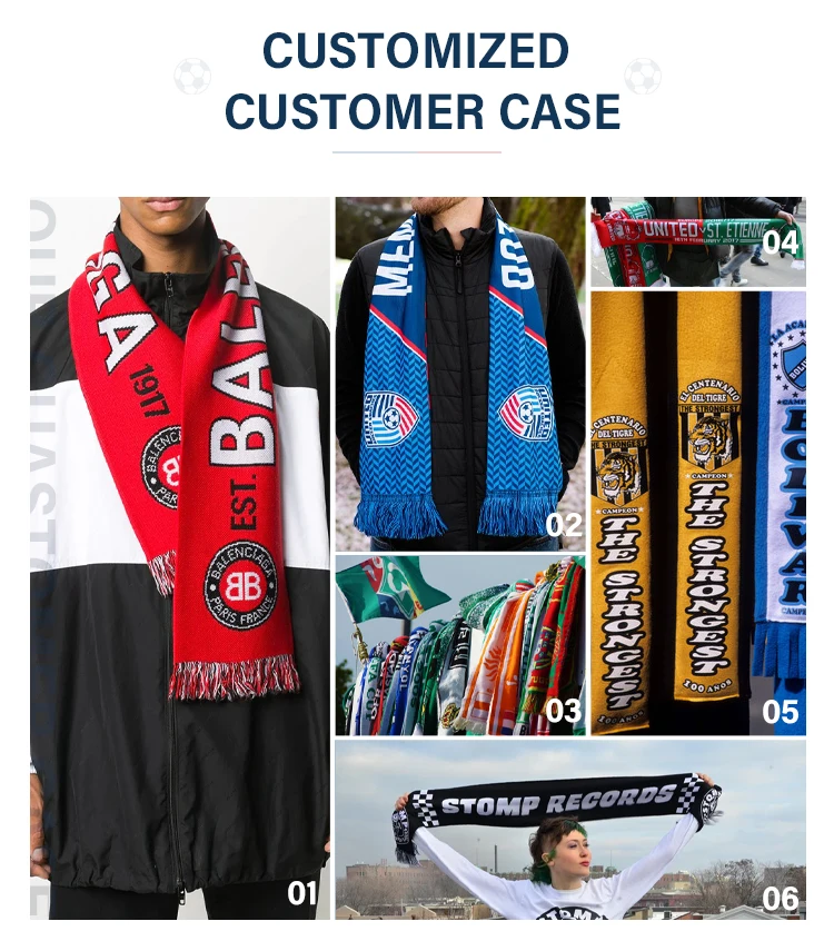 Premium Custom Acrylic Scarf Football Scarf Football Clubs Adult Knitted Jacquard Long Plain Dyed Fan Scarf