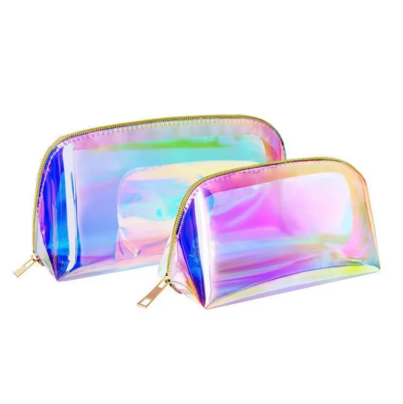 wholesale in bulk shell travel makeup pouch tpu cosmeticos cosmetiquera holographic laser clear transparent cosmetic bag