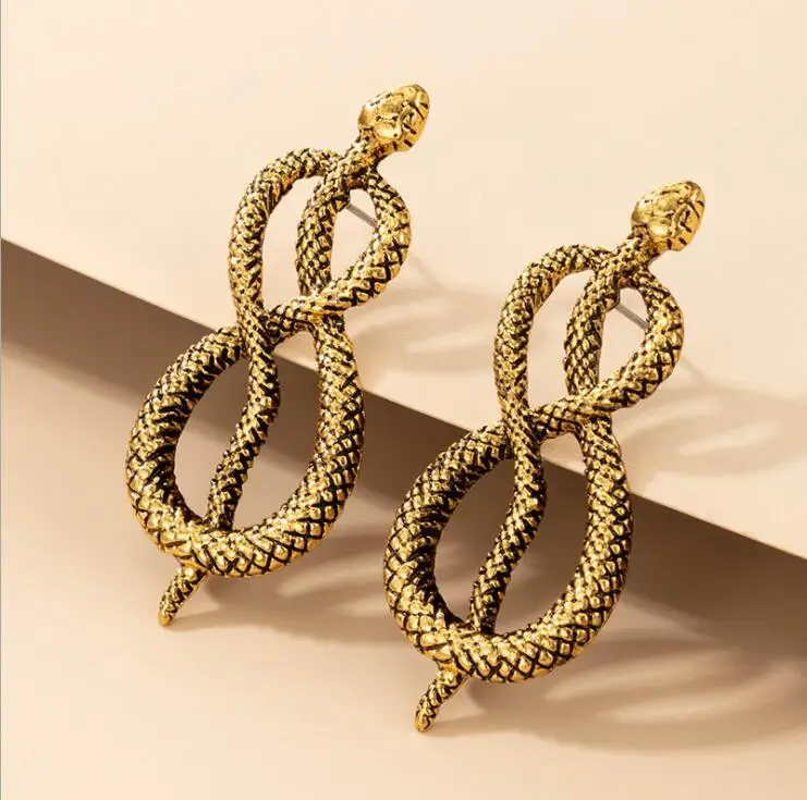  Bohemian Butterfly Flowers Pearl Dangle Drop Earrings for Women Vintage Snake Geometry Hollow Metal Gold