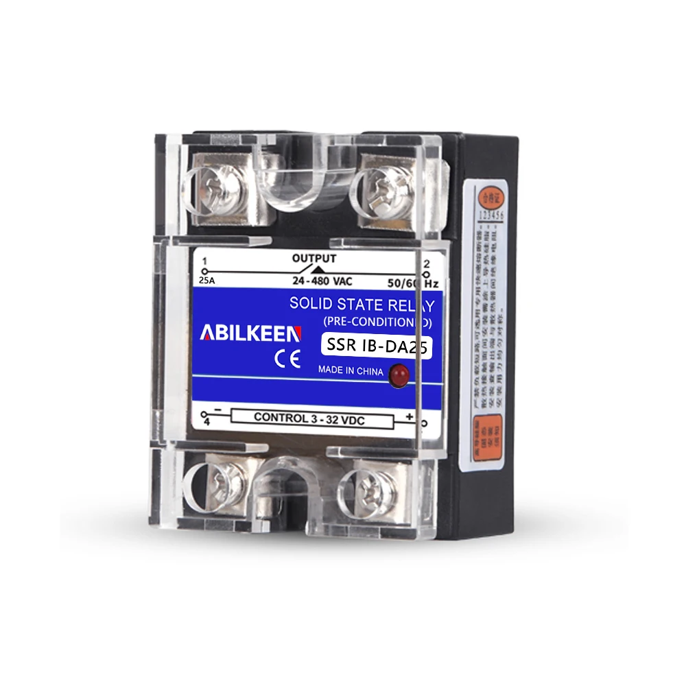 ABILKEEN DC3-32V Control AC 24-480V Solid State Relay Single Phase DC-AC Solid State Relay 25A Load Current SSR