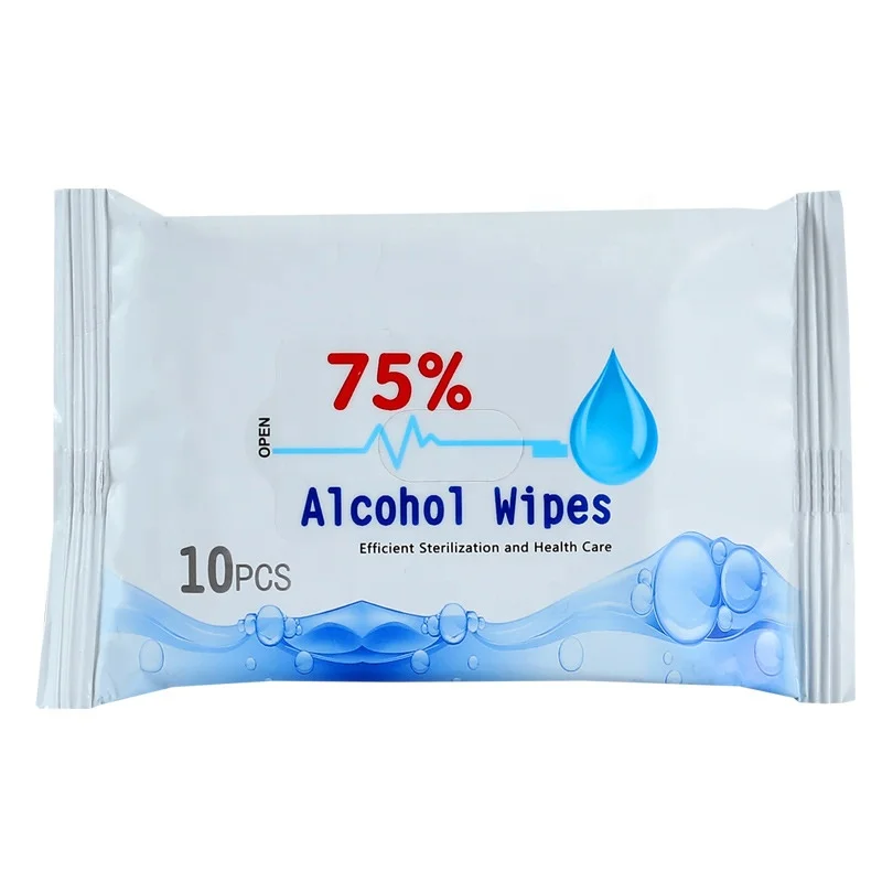 Golden Supplier 10Pcs/ Bag Spunlace Non-Woven 70% Isopropyl Alcohol Antiseptic Cleaning Wet Wipe