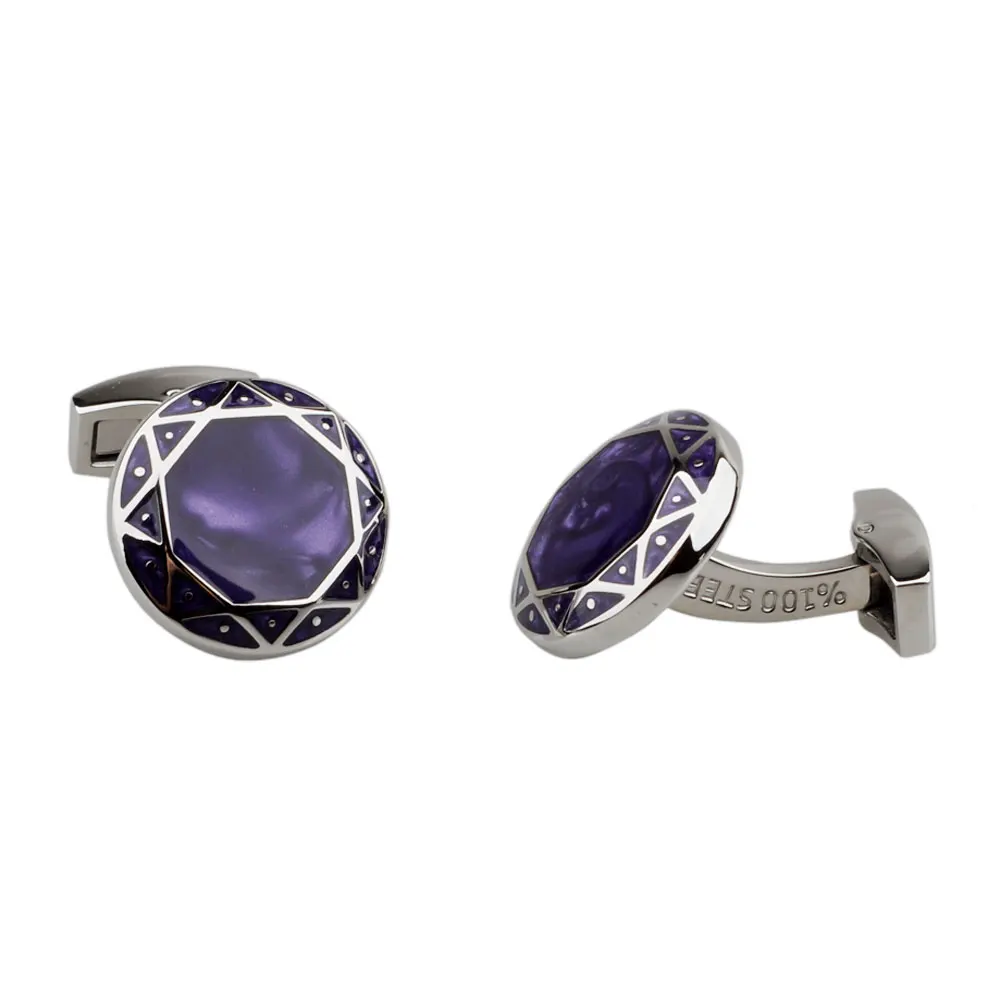 Galaxy Cuff Links Violet Mixed Purple Enamel Steel Trendy Wedding Cufflinks Blue