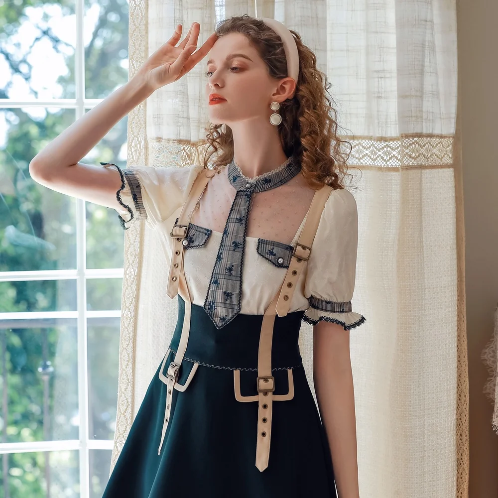 Summer Blouses Short Sleeve Tops Women Blouse Women Tops Blusas Mujer De Moda Jacquard Plaid Apricot Shirt