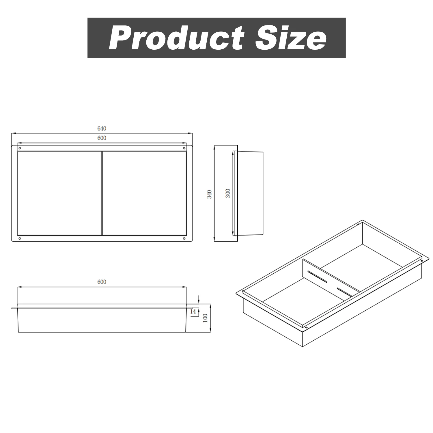 Modern Shower Wall Niche 600mm Matt Black Recessed Stainless Steel 304 2 Tiers for Bathroom