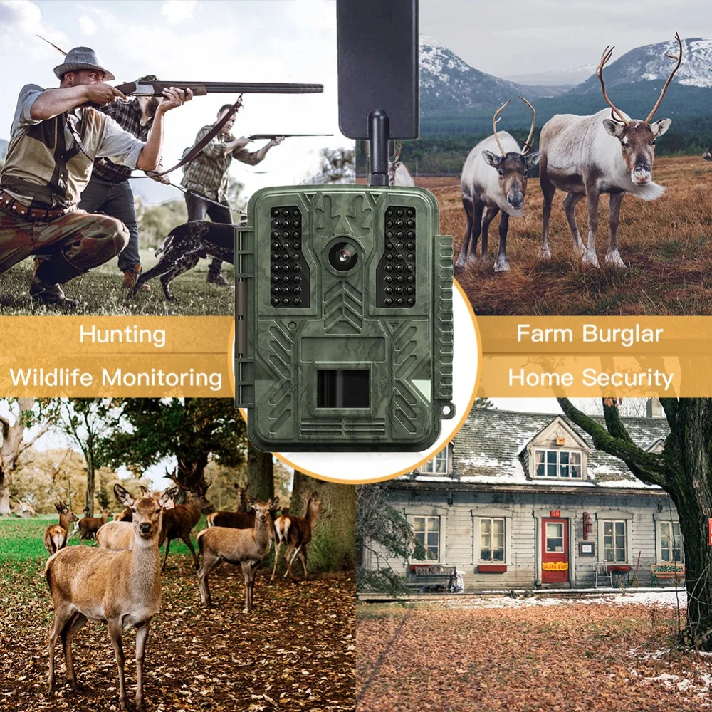36MP 1080P 4G LTE Hunting Camera with APP Cloud 256GB 940nm IP67 Waterproof Wildlife Trail Camera