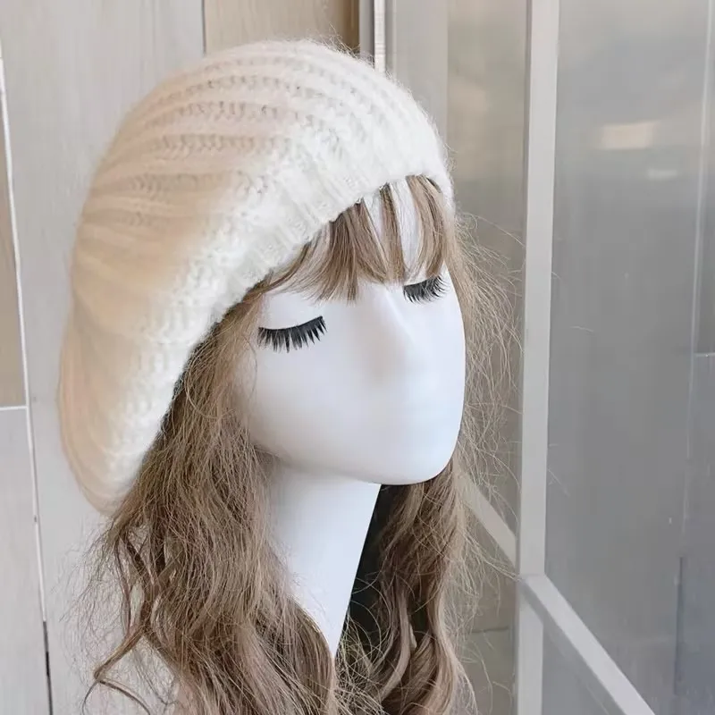 2025 Factory New Design Winter Warm Wool Beret Cap Free Size White Hat Soft Sweet Lovely Solid Color Wool Beret for Parties