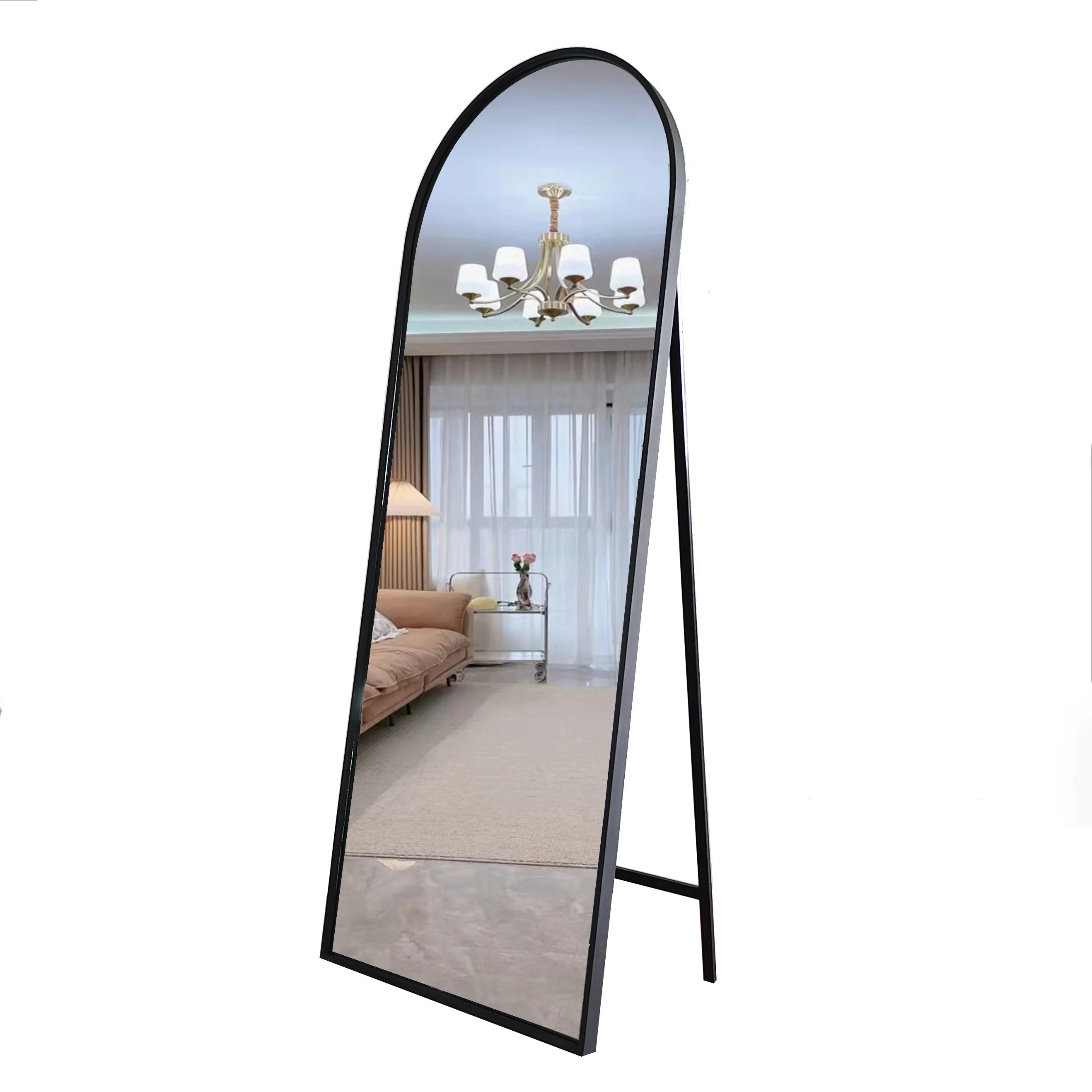 wholesale large arch standing floor mirror luxury metal frame decorative full body miroir custom large black mirror luxury decor