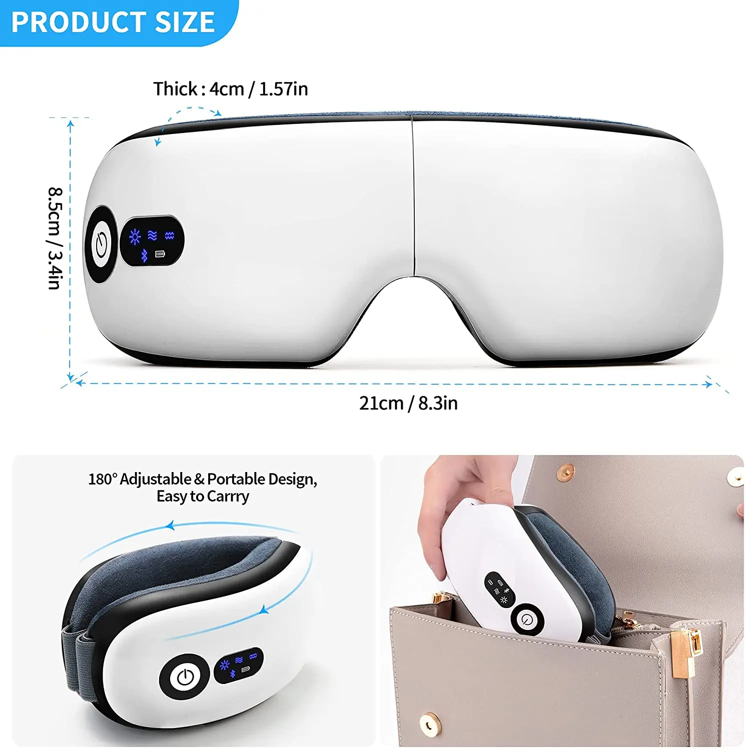 Hot Sell Smart Relief Electric Pulse Massager Instrument Foldable Electric Eye Massager With Heat Compression