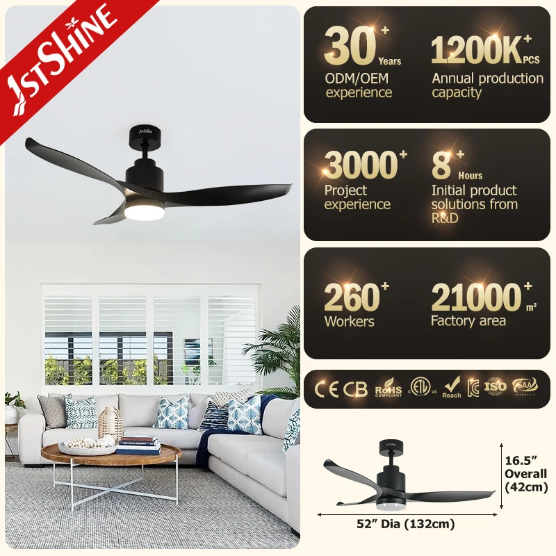 1stshine LED ceiling fan indoor three ABS blades highly efficient DC motor ceiling fan
