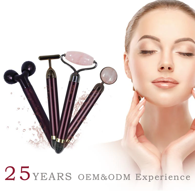 Factoy OEM Vibrating Rose Quartz Jade Roller  Beauty Bar for Facial Massager