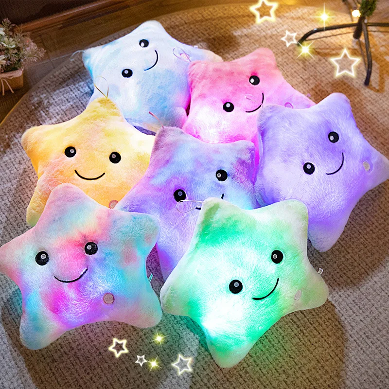 24CM Creative Toy Luminous Pillow Soft Stuffed Plush Glowing Colorful Stars Cushion Led Light Toys Gift For Kids Children Girls