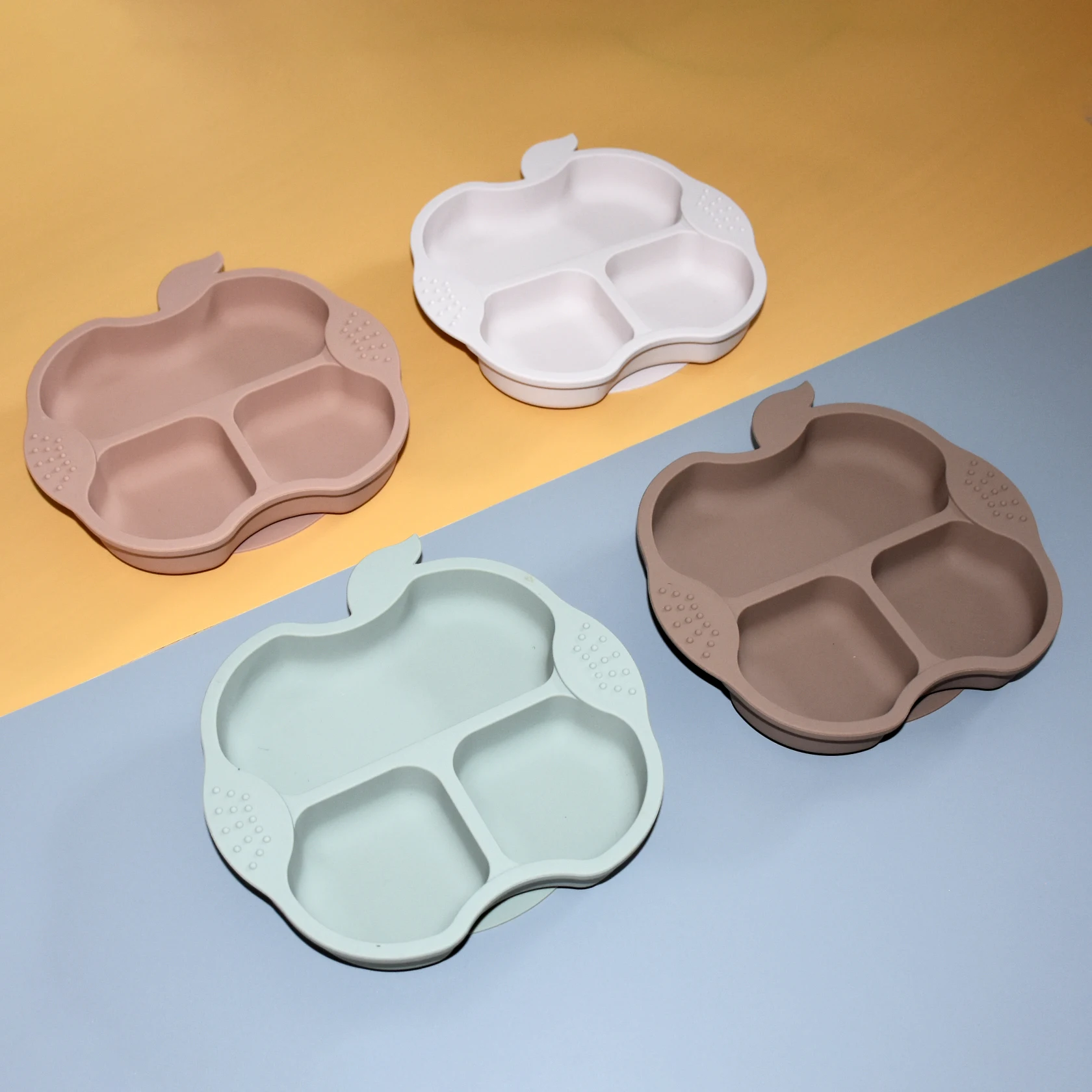 Belochhy Baby Feeding Supplies Wholesale Bpa Free Cat Kitten Silicone Cutlery Baby Kid Food Feeding Divided Dinner Plate Bowl