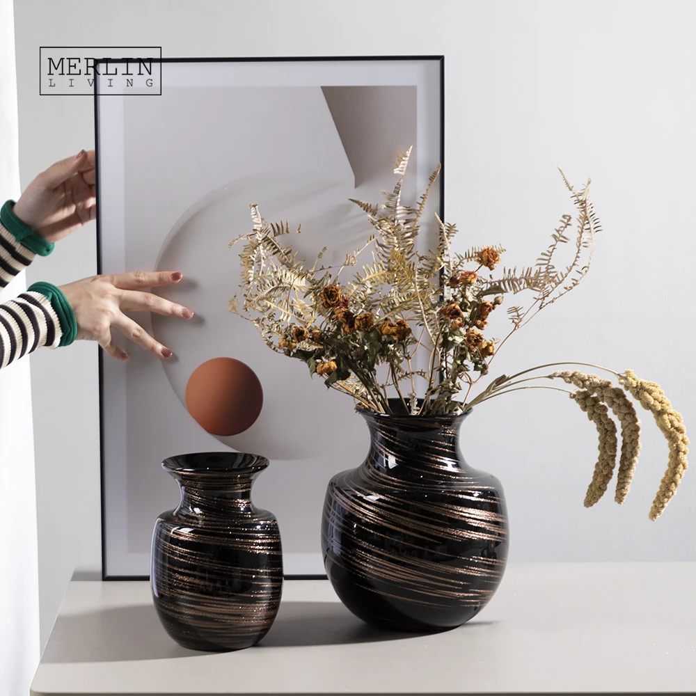 Merlin Living Luxury Crystal Vase Decoration Home Decor Gold Paper Glass Vase For Glass Decoration