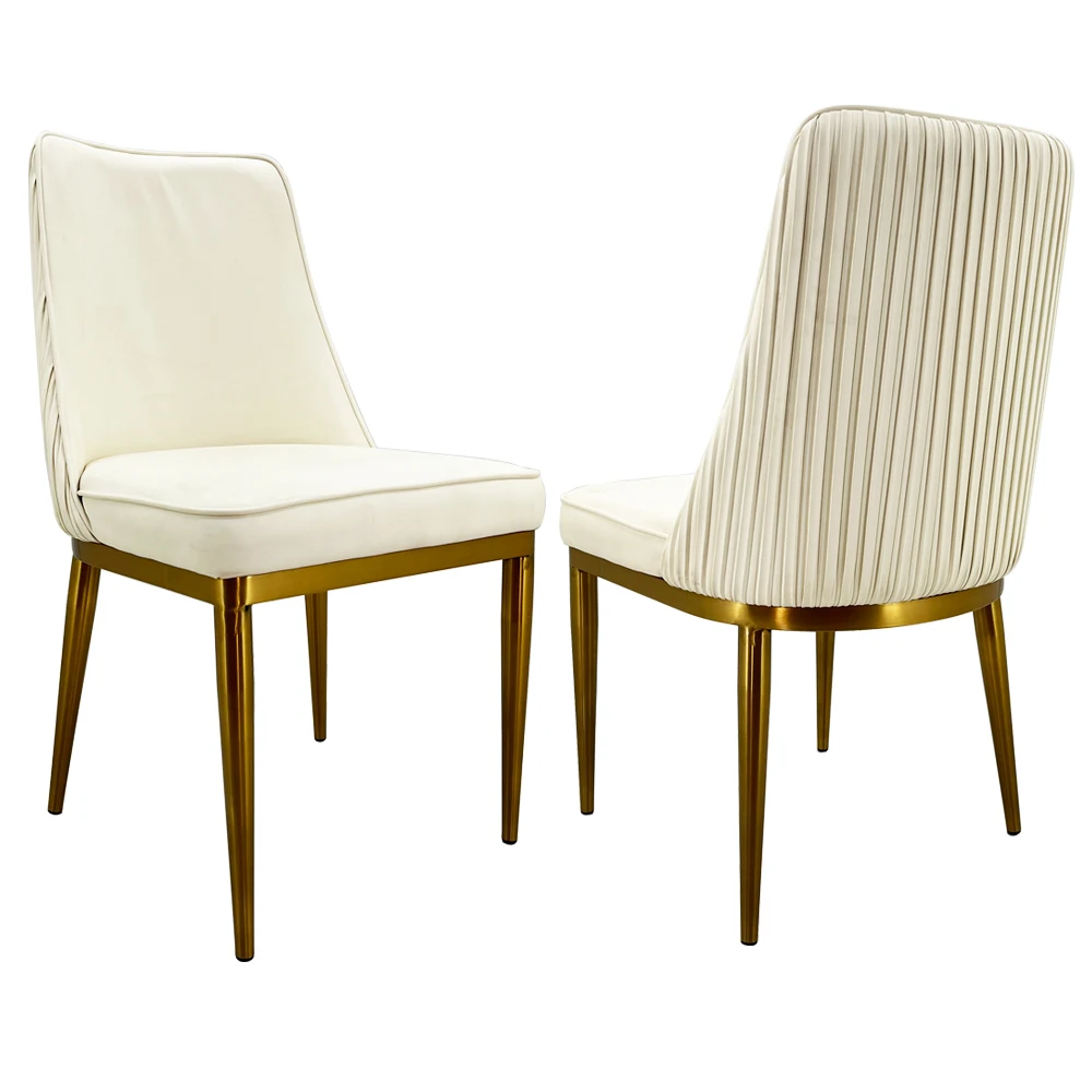 Comfortable Nordic PU upholstered gold plated metal legs dining chairs