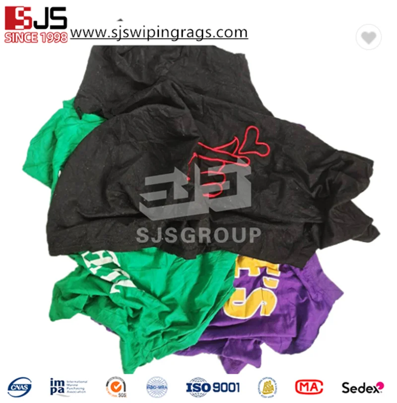 Industrial trapo 10kg Wiping Rags used recycled color cotton Cleaning clothes waste mixed T-shirt cotton rag