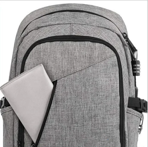 Popular OEM ODM Black Business Laptop Backpack with USB Port Lock Theft Travel