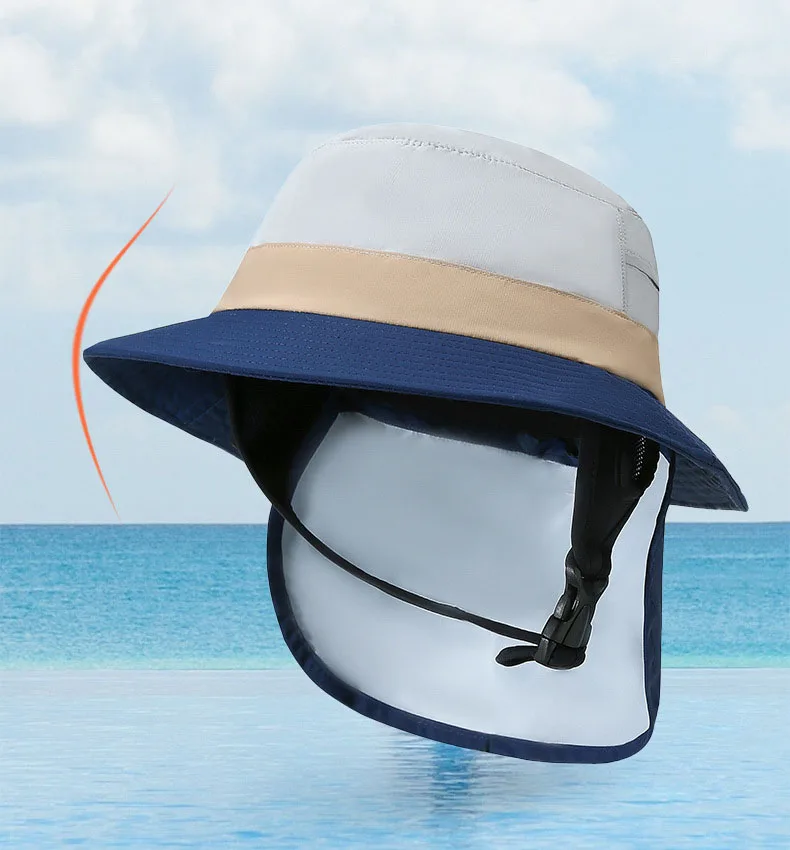 Stock Surf Cap Fast Drying Black for Men and Women Surfing Bucket Hats with Securing Chin Strap