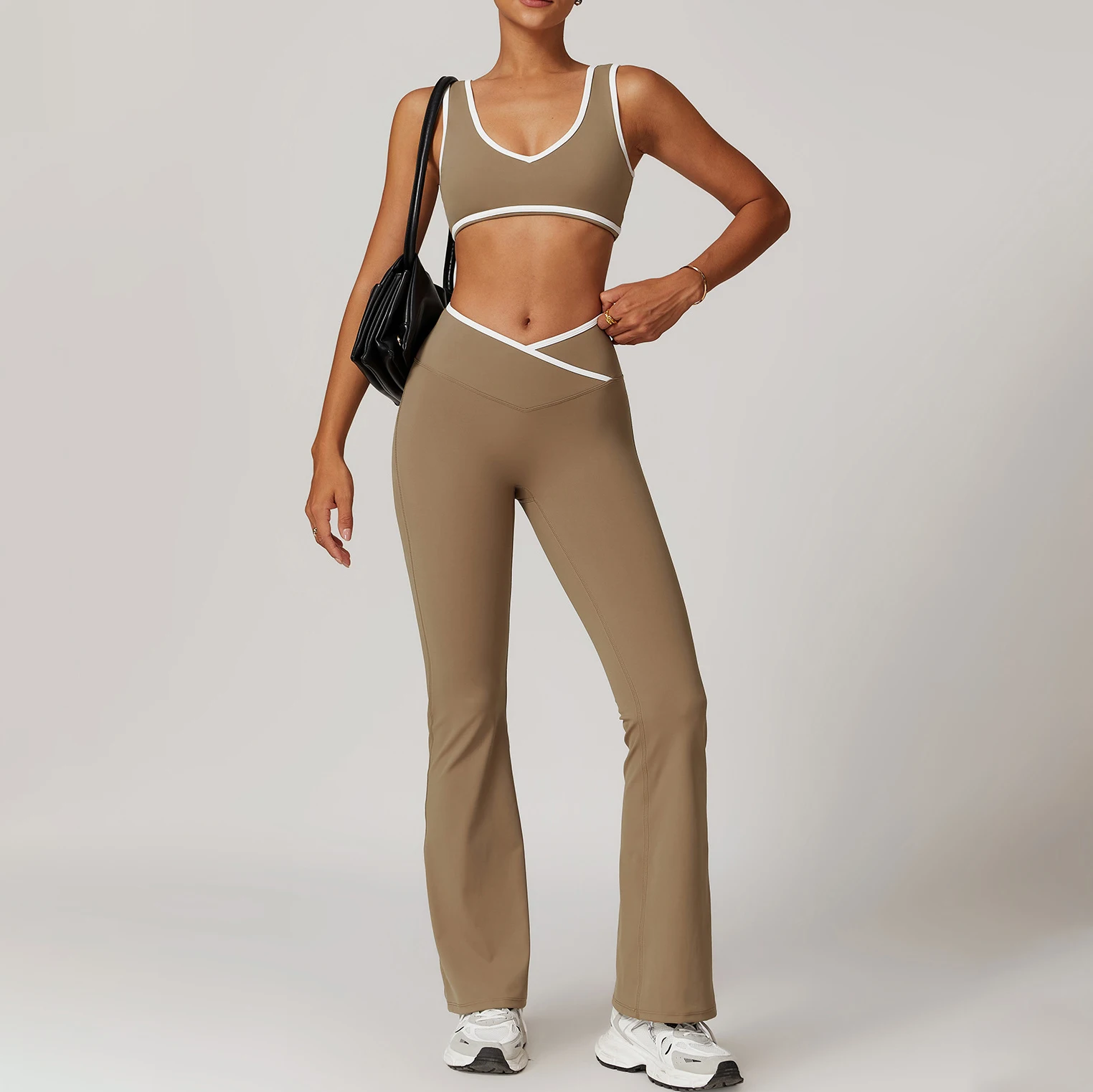 YIYI New Custom Logo Flare Legging Sets High Compression Yoga Suits Gym Fitness Set Women V Waist Crop Bra Top And Shorts Sets