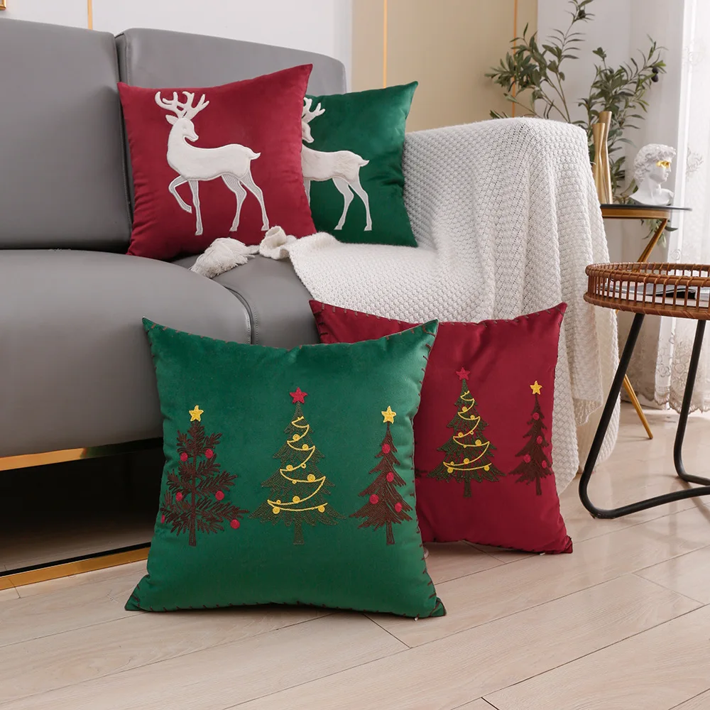 Christmas Embroidery Bedroom Dormitory Christmas Tree Holiday Cushion Living Room Sofa Embroidery Throw Pillow Cover