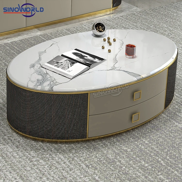 New Design Modern With two cabinets drawers high gloss marble top table Living Room Furniture Coffee Table