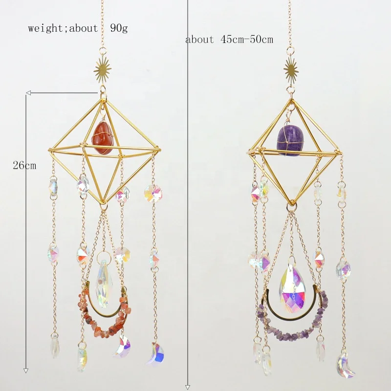 Wholesale raw amethyst pendant sun catcher moon hanging suncatche for decoration natural gemstone suncatcher crystal prism