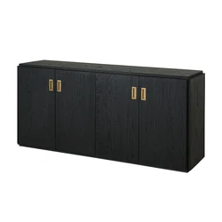 MRS WOODS Simple Design Luxury Oak Wood Black Metal Sideboard And Buffets Cabinet