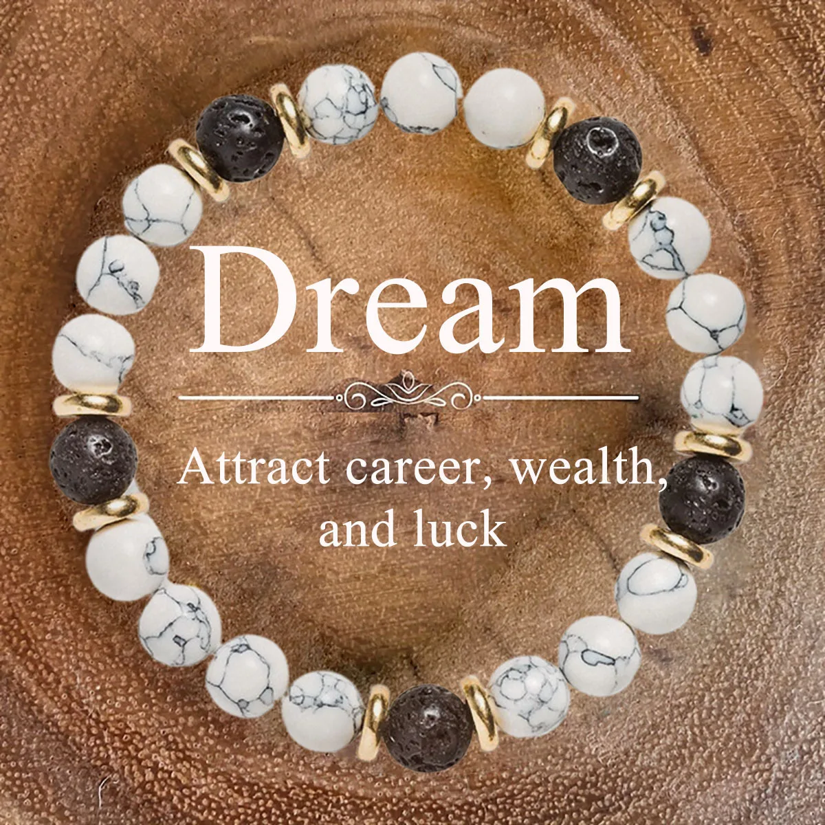 Low Price Unique Design Howlite and Lava Rock Natural Stones Attract Wealth and Luck Bracelet