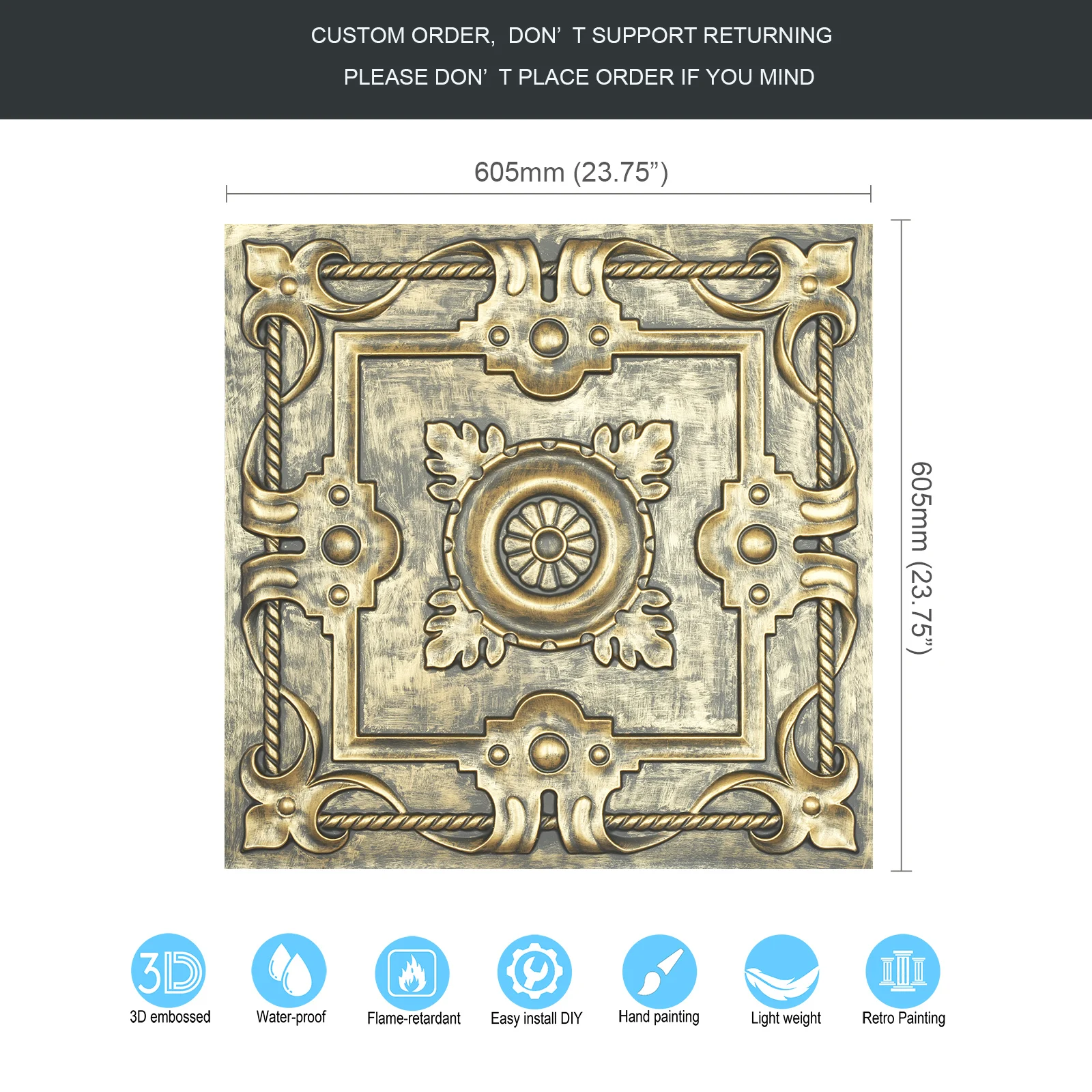 Decorative Ceiling Tile Age Copper Bollywood Design Ceiling Sheet Easy to Install PVC Panels PL29 Ancient Gold