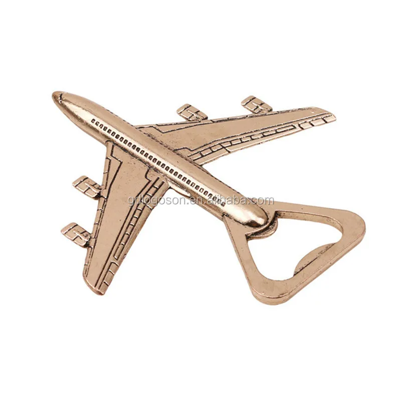 Personalized Wedding Souvenirs Fridge Magnet Magnetic Metal Beer Opener Custom Gold Airplane Shape Bottle Opener with 3d Magnet