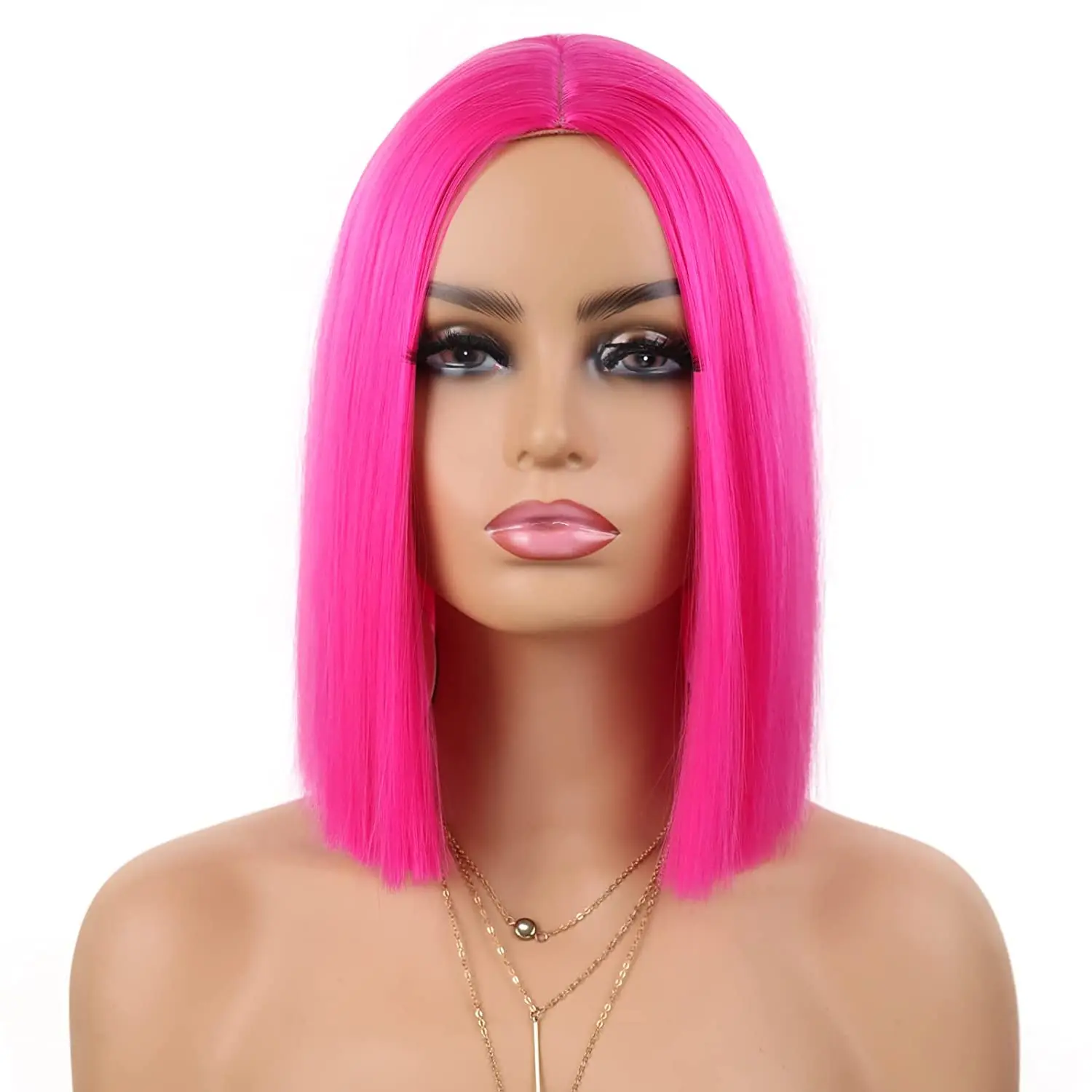 G&T Wig Hot Pink Bob Wig Short Straight Wigs for Women Middle Heat Resistant Synthetic Hair Silky Natural as Real Hair