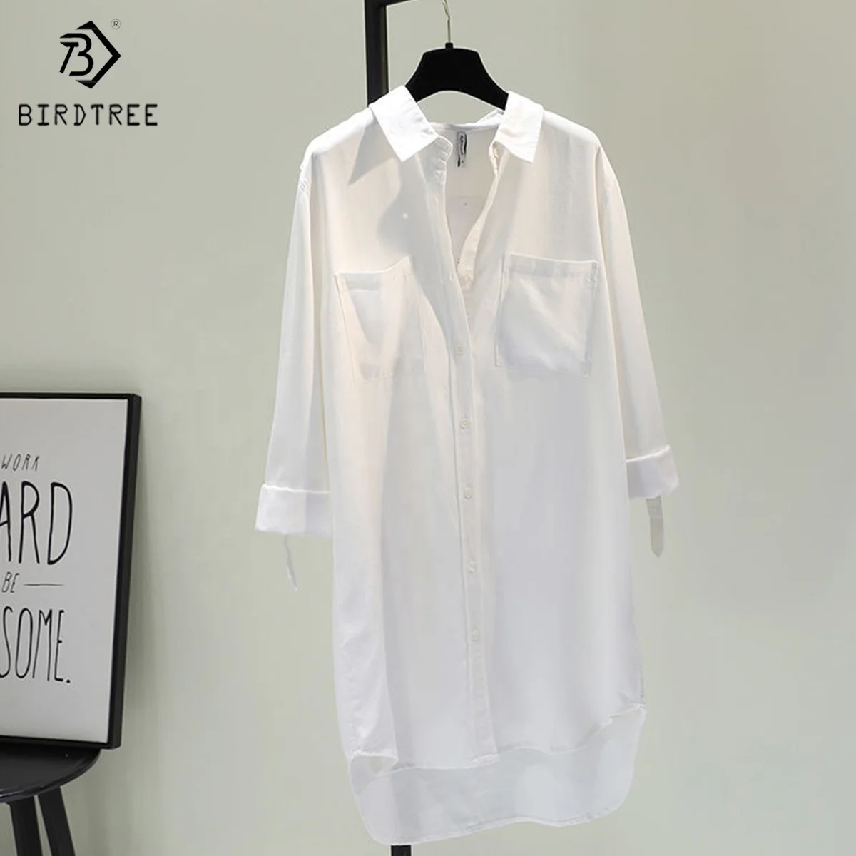 Medium Long Shirt Woman 2022 Spring New Loose European Style Long Sleeves Pocket Denim Blouses Shirts Tops For Autumn  T31501X