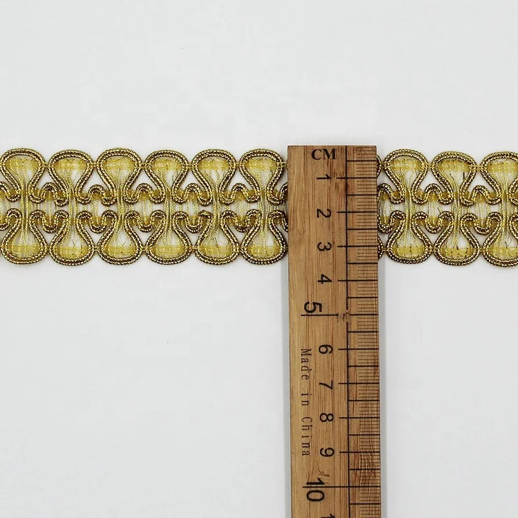 Wide Gold Glitter Gimp Braided Scroll Braid Trim