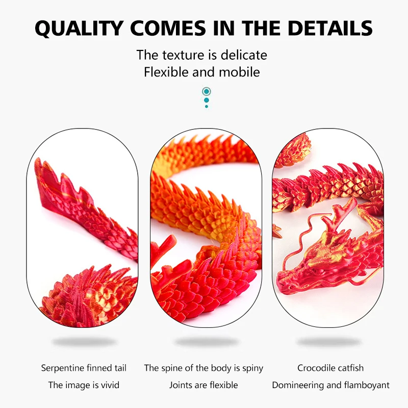Hot Sale 3d Printed Chinese Dragon Decoration Multi-Joint Movable Creative Chinese Dragon Statues Model 3d Dragon Toy