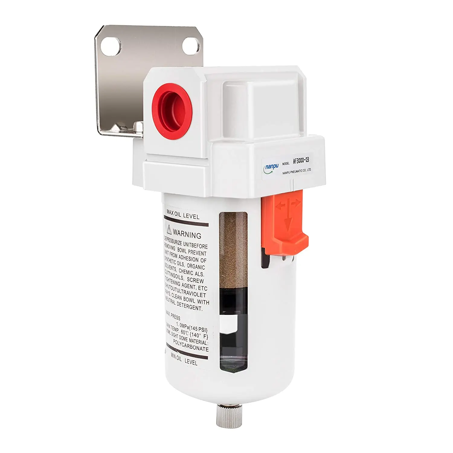 Фильтр для линии сжатого воздуха NANPU 3/8 дюйма NPT, латунный элемент 5 микрон, кронштейн, поли-чаша, 145 фунтов на квадратный дюйм