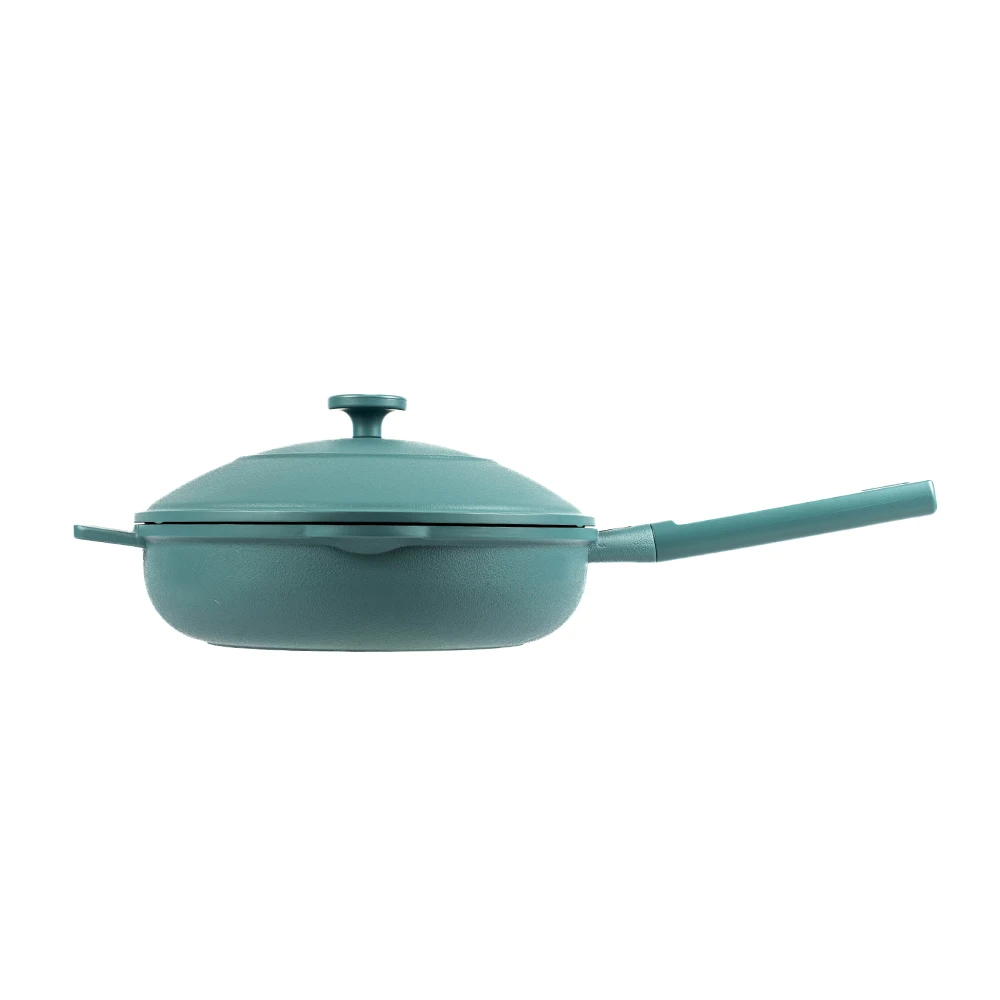 Blue Aluminum Deep Frying Pan With Lid Nonstick Deep Saute Pan  Skillet Wok