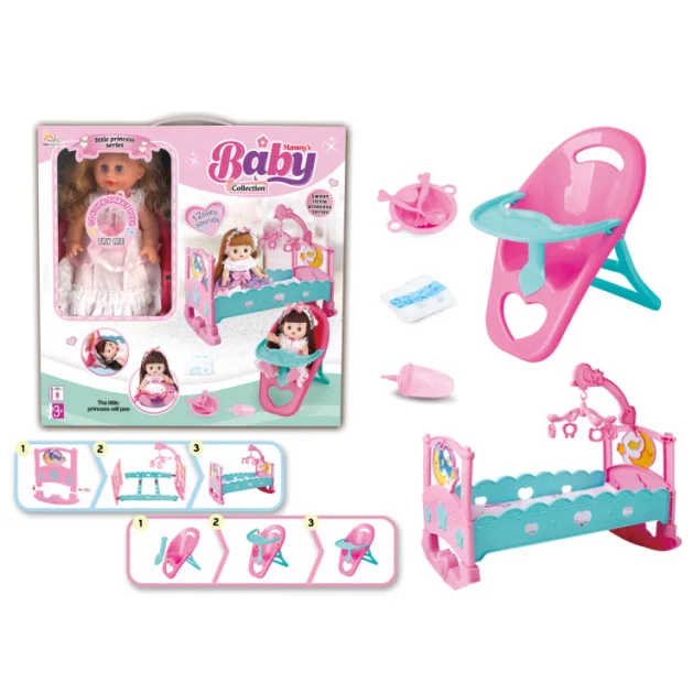 Hot Sale Girl Toy Pretend Play Bed Set Baby Doll Crib | Juguetes Baratos De China