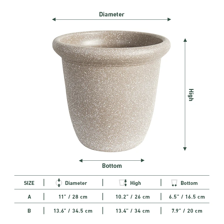 Resin Stone Round Planter Flower Pots Dia Plastic For Plants Home Garden Decorative 11 14 Inch Round Shape Light Weight