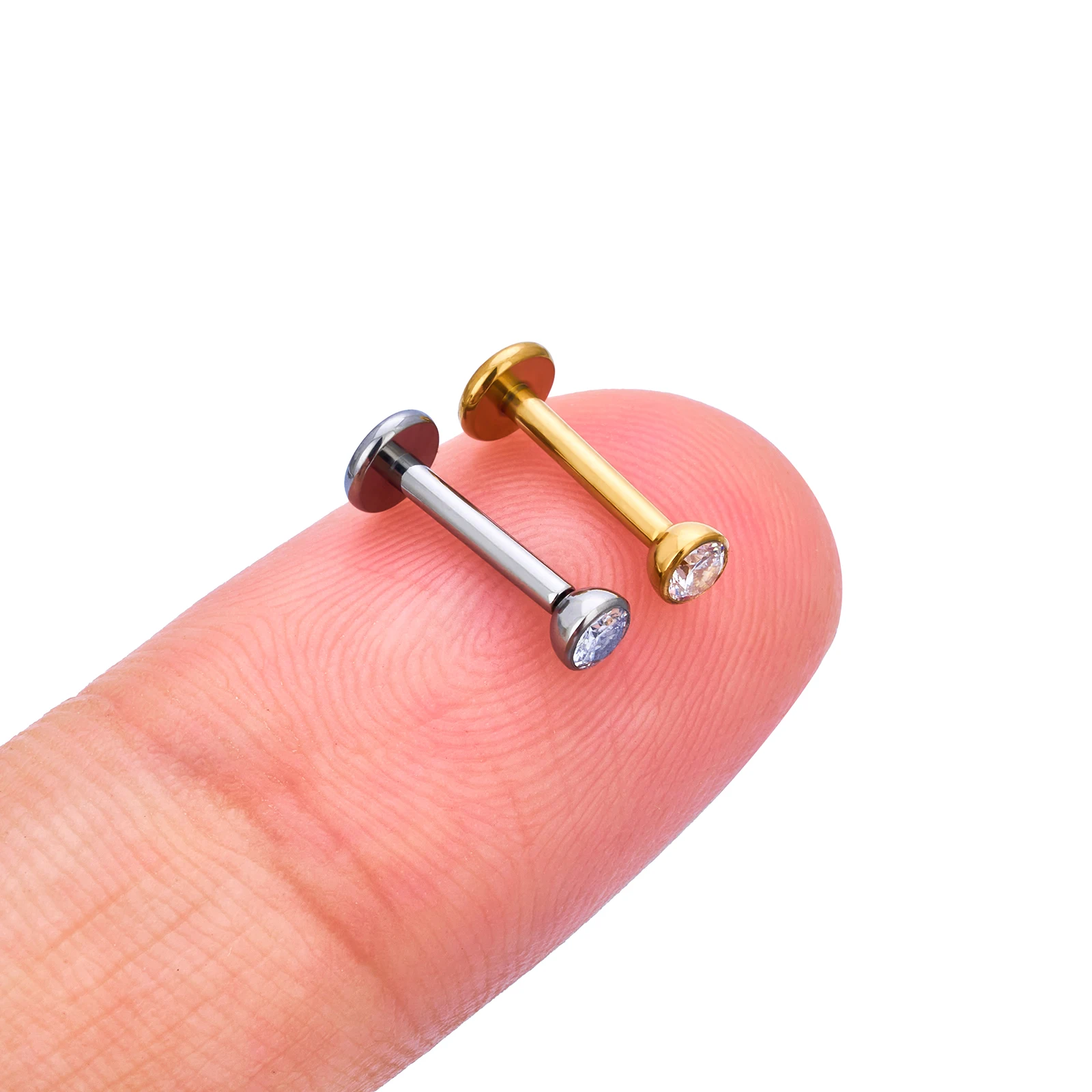 Wholesale G23 ASTM F136 Titanium Zircon Nose Stud Labret Internal Thread Push in Lip Ring Ear Tragus Lobe Body Piercing Jewelry