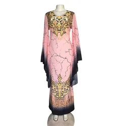 African fashion ladies ware printed v-neck fit body fish-tail big chiffon long hand long dress