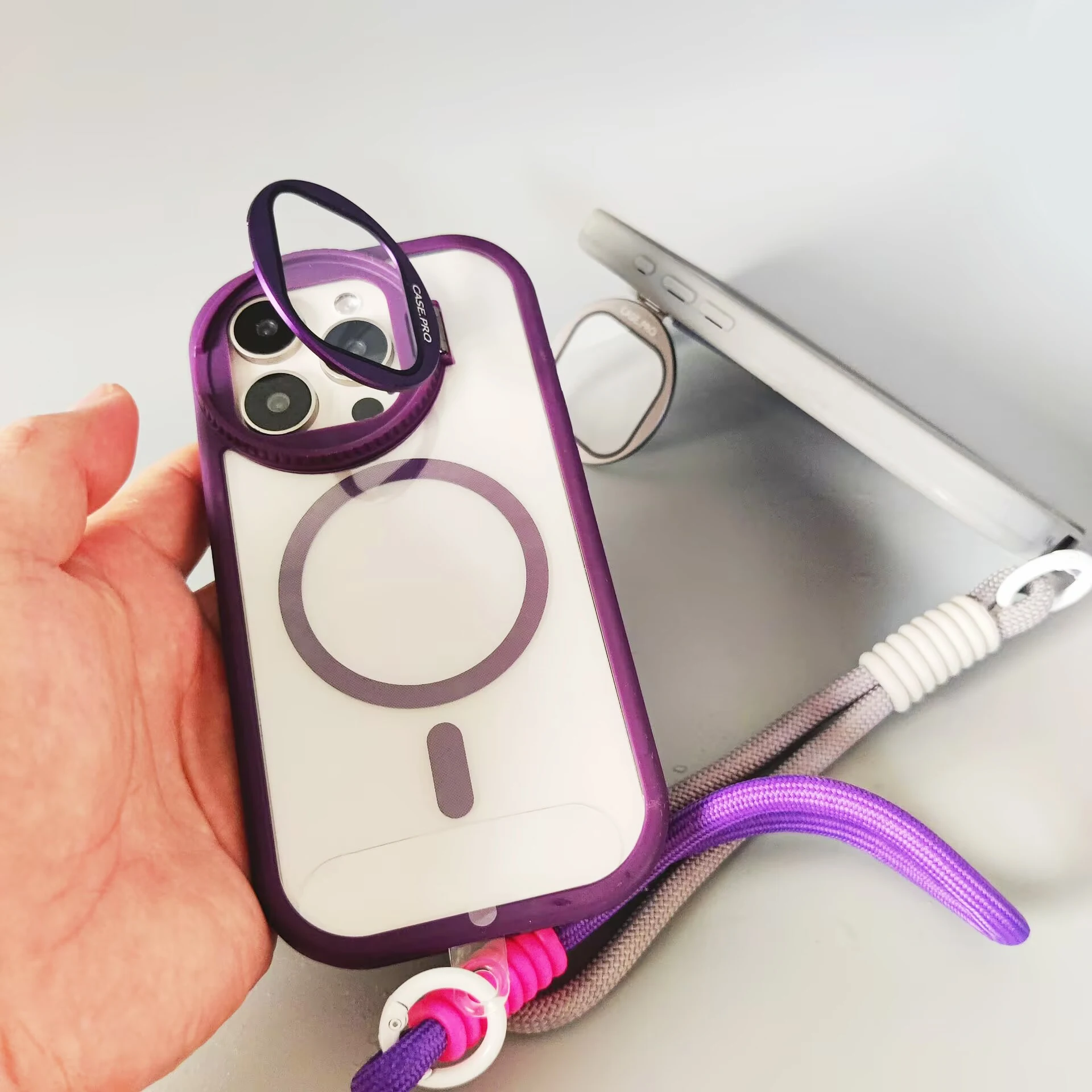 Lens Holder Transparent Acrylic Mobile Phone Cases For iPhone 16 15 14 13 Pro Max Magnetic Cover Having a hanging rope aluminium