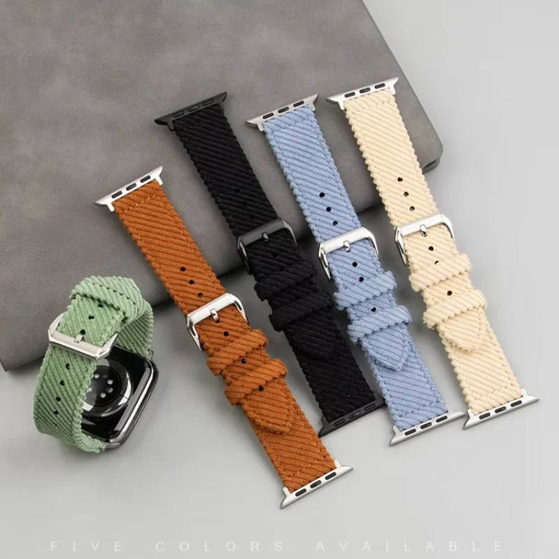 Women Men Adjustable Sport Braided Corduroy Velvet Woven Nylon Braided Loop Watch Band Strap For Smart Watch Series 49mm
