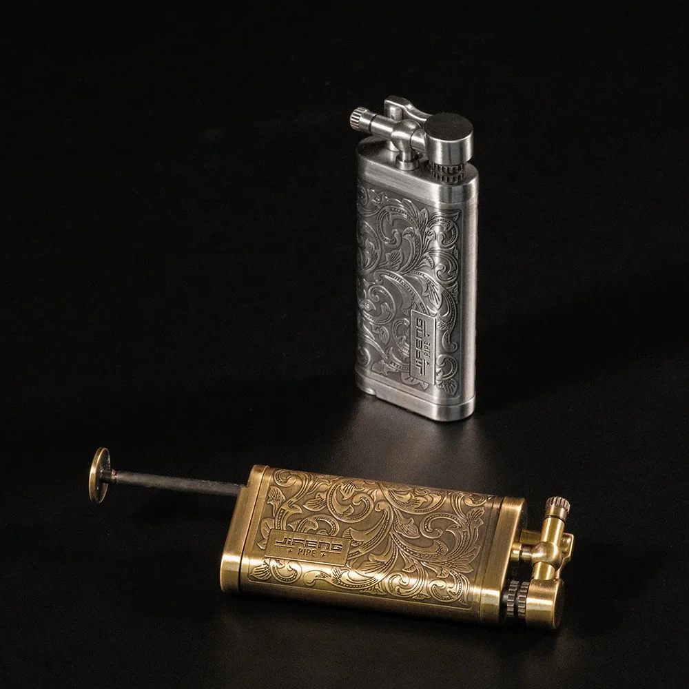 JIFENG JF-096N retro tangcao embossing slanted flame metal flint gas pipe lighter with pipe tamper tool
