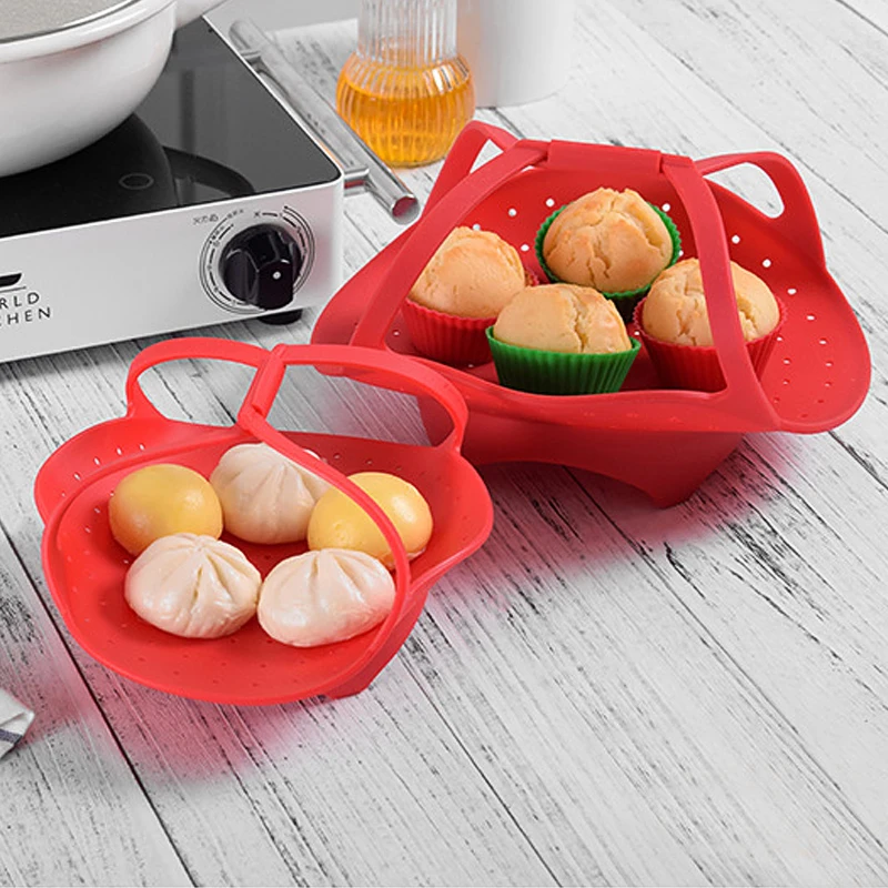 100% Food Grade Flexible Vegetable Food Compatible Silicone Steamer Basket For Pot Pressure Cooker