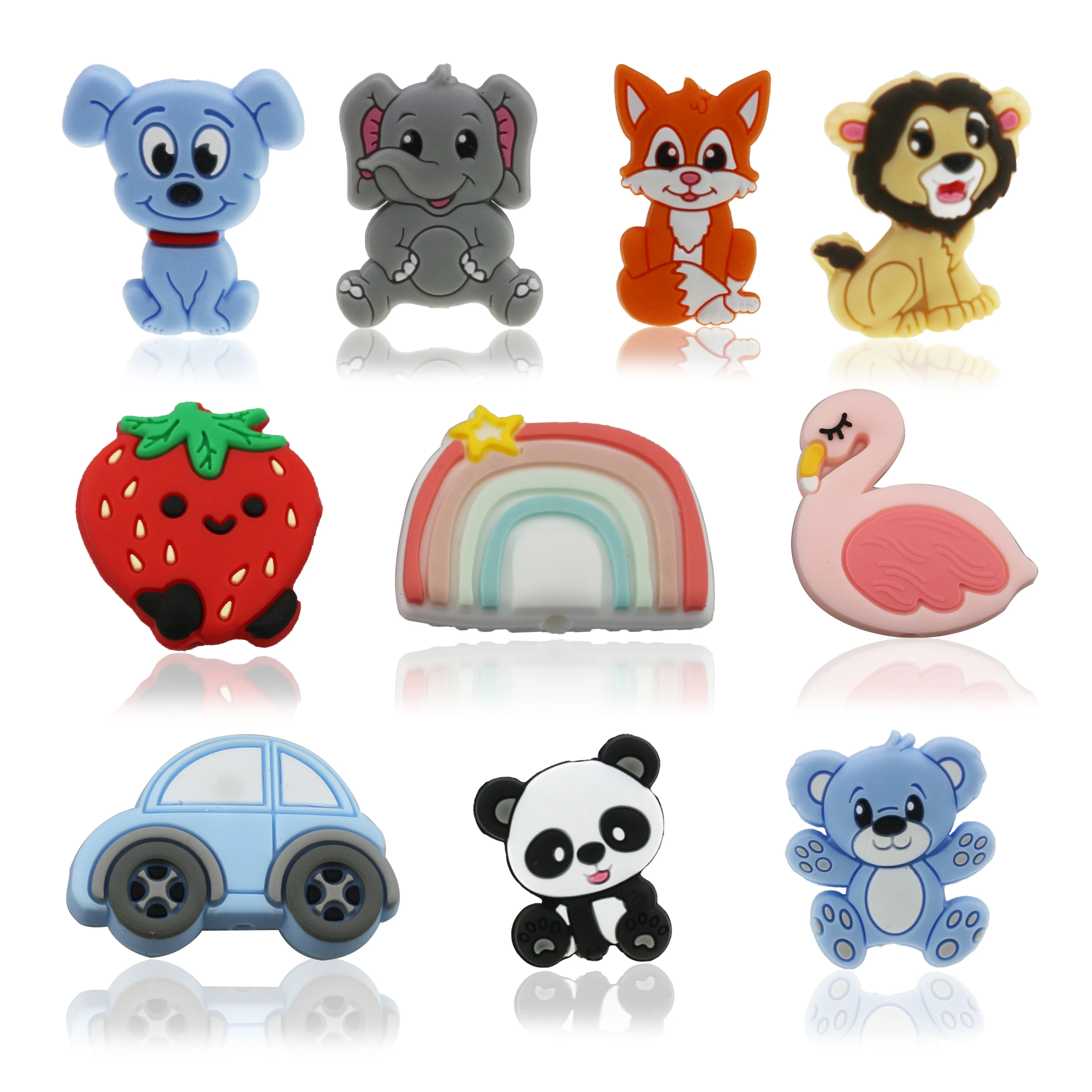 Оптовая продажа, не содержит Бисфенол А, мультяшный дизайн, черепаха, Лев, коала, фламинго, животные, хорошего качества, бусины для прорезывания зубов, свободные жевательные Силиконовые Бусины