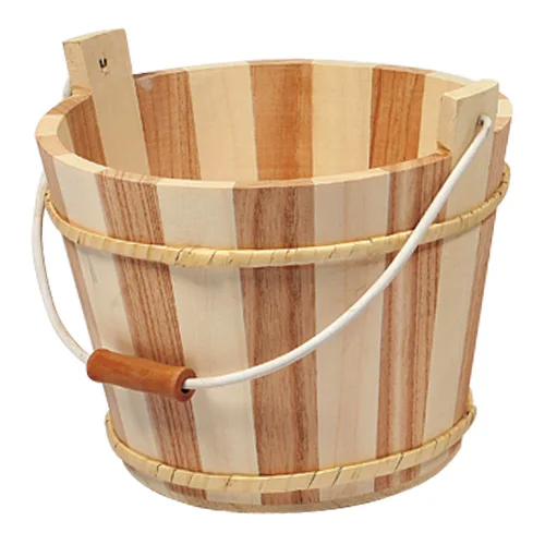 unfinished small wooden bucket /barrel with rope handle