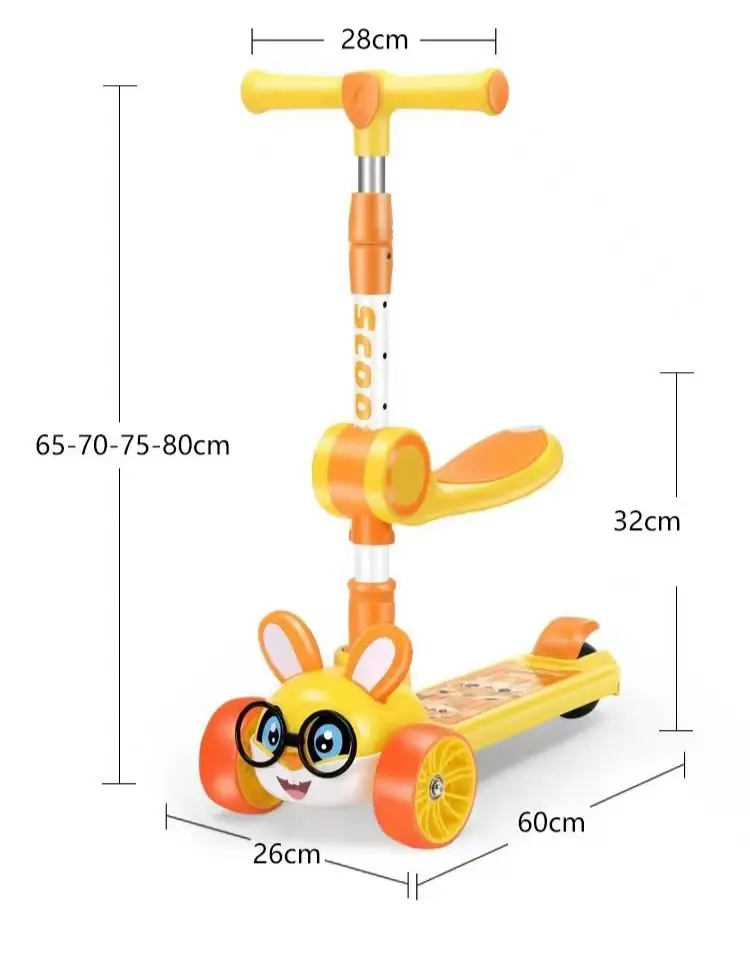 Scooter Children 1-3-6-12-year-old Children, Girls and Boys Music Three-in-one Pulley Cute Scooter with Seat and Light Wheels 1