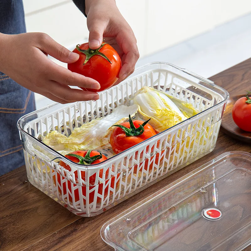 Food Grade Refrigerator Storage Box with Drainage Drawer Egg Box Freezer Plastic Transparent Fruit Fresh-keeping Box