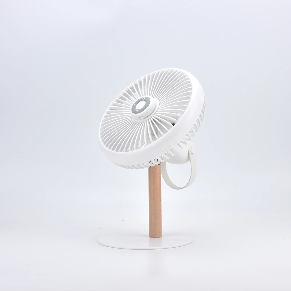 Modern Indoor Decorative Wooden LED Table Fan Rotating USB Desktop Rechargeable Mini Fan With  Remote Control