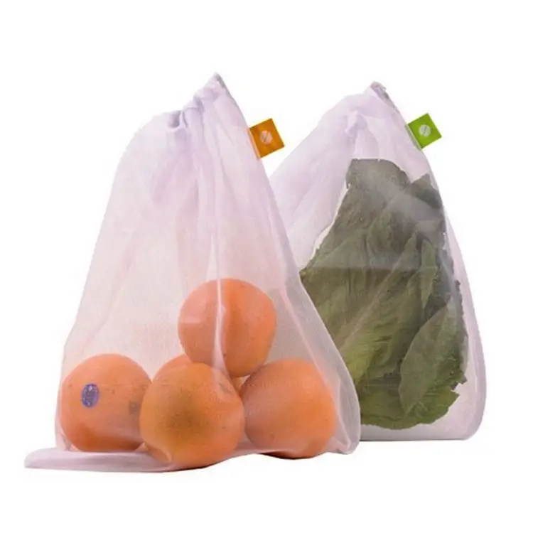 Drawstring reusable fresh produce bag mesh bag veggie bag for food vegetables & fruits
