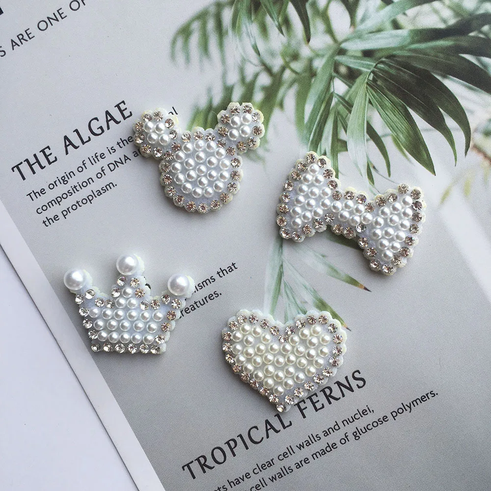 In Stock Multi Styles Heart Patch Diy Handmade Rhinestone Pearl Patches